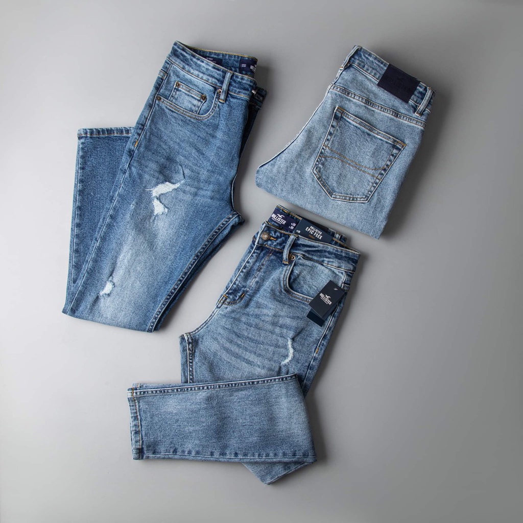Quần Jean Dài Nam Hollis Wash Rách Nhẹ - Hàng nhập khẩu