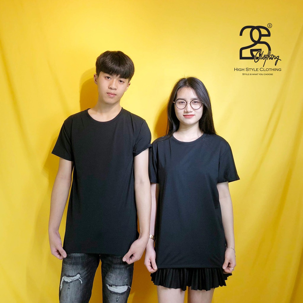 Áo thun trơn nam nữ 2S.Clothing unisex tay lỡ cotton màu đen