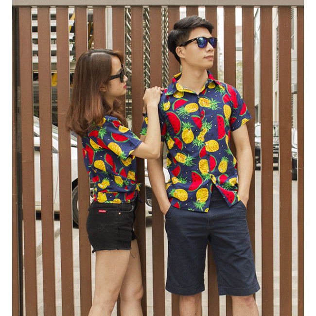 áo sơ mi cộc tay hoa quả form dáng rộng
