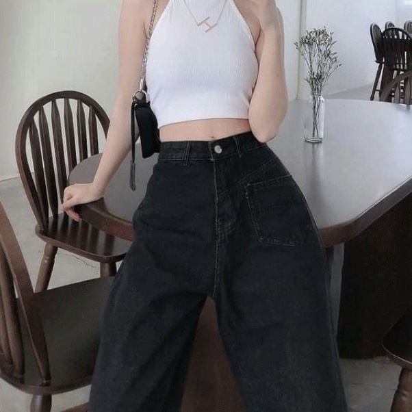 Quần jean ống rộng - Quần bò nữ dáng suông lưng cao 1 túi trước cá tính phong cách Hàn Quốc | BigBuy360 - bigbuy360.vn