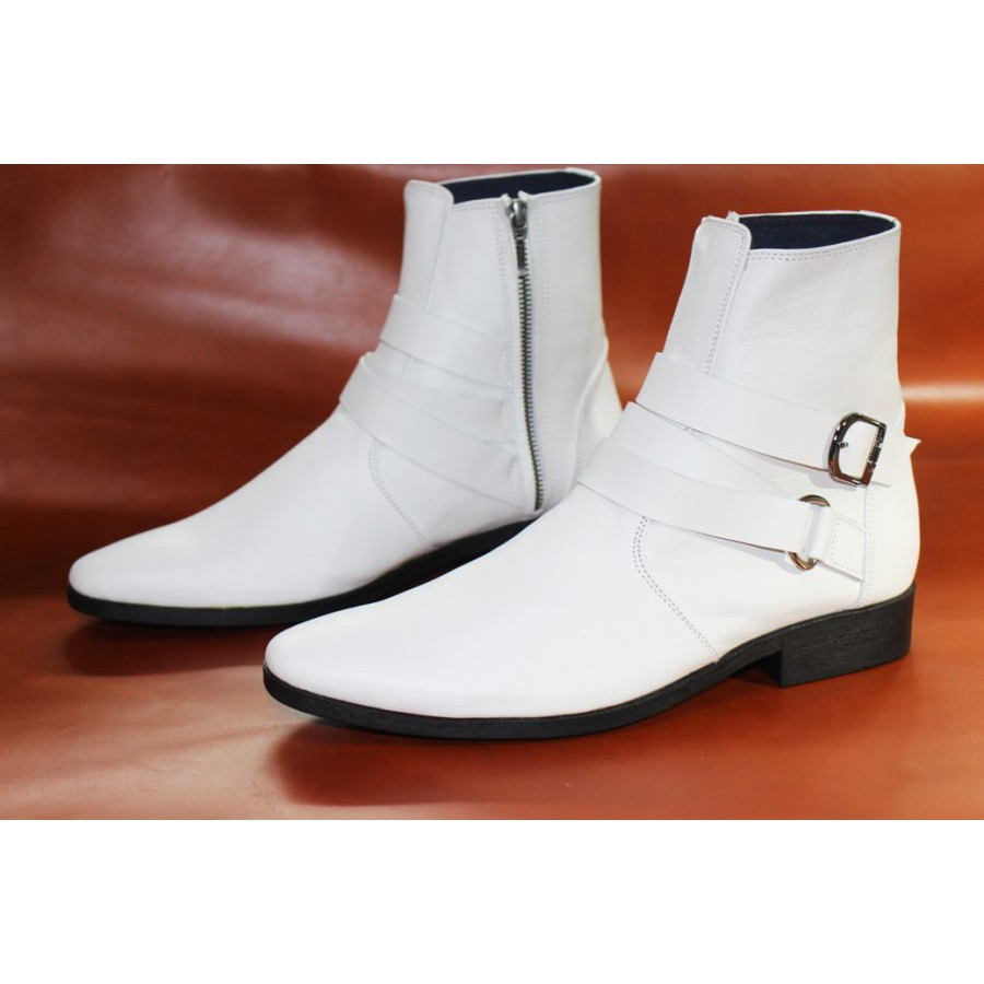 Giày boot nam màu trắng da bò thật. Mã số: B199