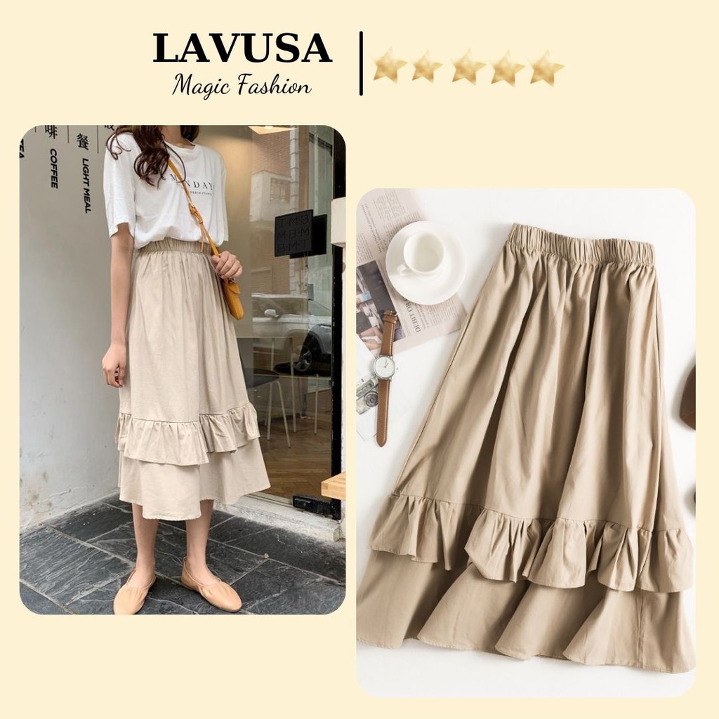 Chân Váy Midi Nữ Vintage 🦋 Chân Váy Vạt Bèo 2 Tầng 3 Màu Siêu Xinh LAVUSA | BigBuy360 - bigbuy360.vn