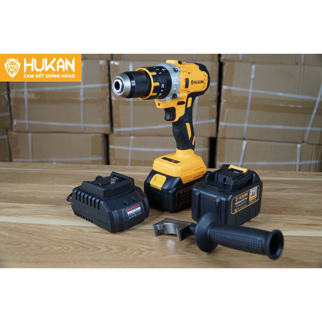 Máy khoan pin cầm tay HUKAN HK - X8  - 21V. Tặng kèm túi đựng. Động cơ không chổi than, bảo hành 6 tháng.