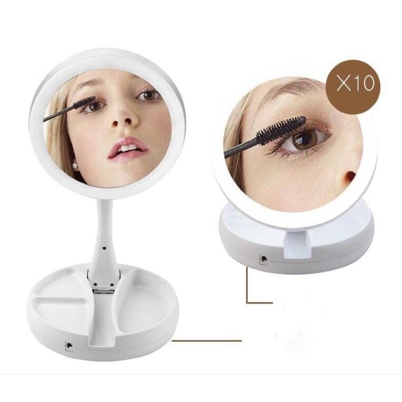 Gương trang điểm có đèn LED gấp gọn