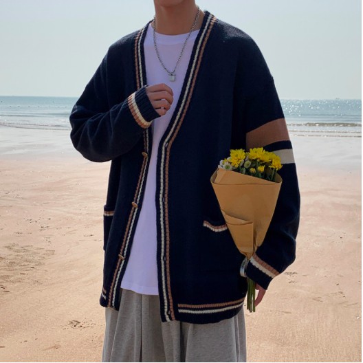 Áo khoác cardigan cổ chữ v họa tiết sọc ngang thời trang phong cách Hàn Quốc cho nam fashion  simple unsex cardigan nam