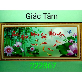 Tranh thêu GIA HÒA VẠN SỰ HƯNG - 110x49cm - 222867 - CỬU NGƯ 9 CÁ BƯỚM HOA SEN TRÚC CHỮ - tranh thêu chữ thập chưa thêu