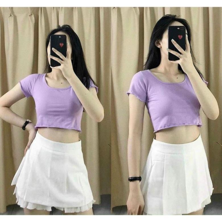 Áo thun croptop cổ vuông ôm - tay ngắn đủ màu năng động vải tốt - xu hướng 2020