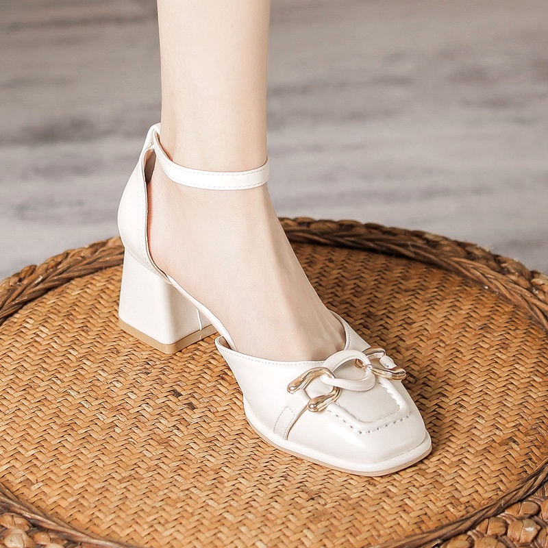 Giày cao gót 5cm da mềm mũi vuông phong cách Lolita retro thời trang cho nữ
