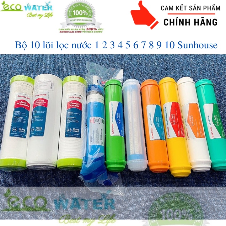 Bộ 10 lõi lọc nước sunhouse 1 2 3 4 5 6 7 8 9 10 chính hãng Sunhouse - Tặng kèm cút T, cút góc và dây phi 6 máy lọc nước