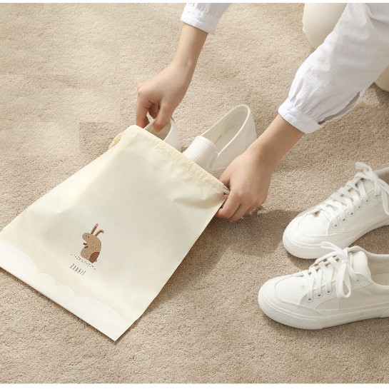 Bộ 3 túi SUPO DEPOT dây rút họa tiết động vật dễ thương đựng đồ dùng chống thấm nước tiện lợi