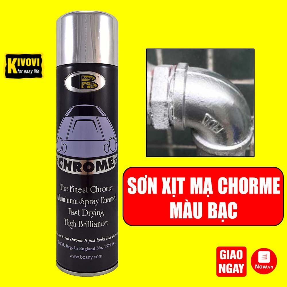 Sơn Mạ Crom Inox KT Bosny Xe Máy, Ô Tô - Sơn Xịt Xe Máy, Ô Tô Mạ Chrome Màu Bạc - Kivovi