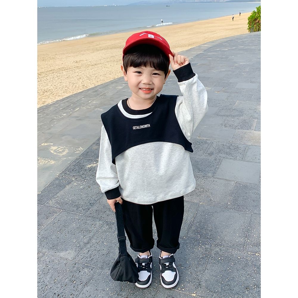 Áo Sweatshirt Mỏng Tay Dài Giả Hai Lớp Phong Cách Hàn Quốc Cho Bé Trai