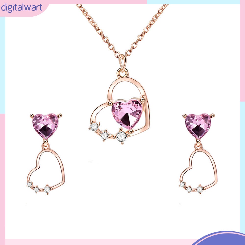 Set Dây Chuyền Và Đôi Khuyên Tai Hình Trái Tim Đính Đá Thời Trang Cho Nữ