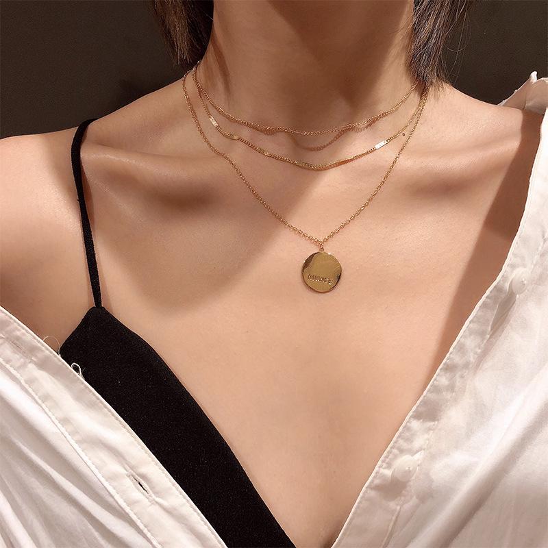 Layered Discs Pendant Link Chain Simple Necklace