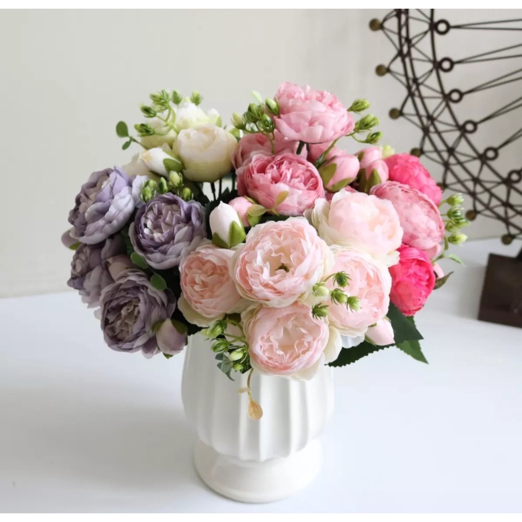Hoa Lụa Hoa Giả - Chùm hoa mẫu đơn mini cực xinh  - decor trang trí nhà cửa