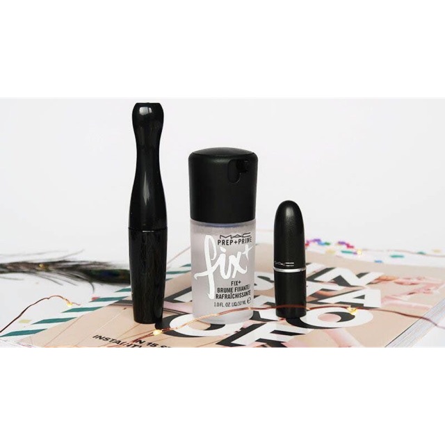 Sét son MAC + xịt khoá trang điểm + mascara