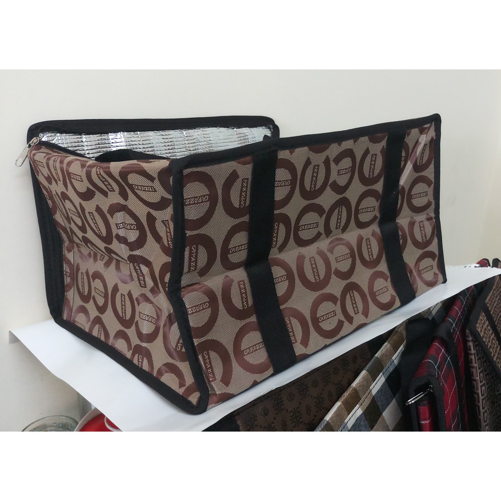 Túi giữ nhiệt loại lớn hình hộp lớn, túi giao hàng có dây đai may vòng qua đáy, vải bố dầy 40x22cm cao 30cm. Tx90dv