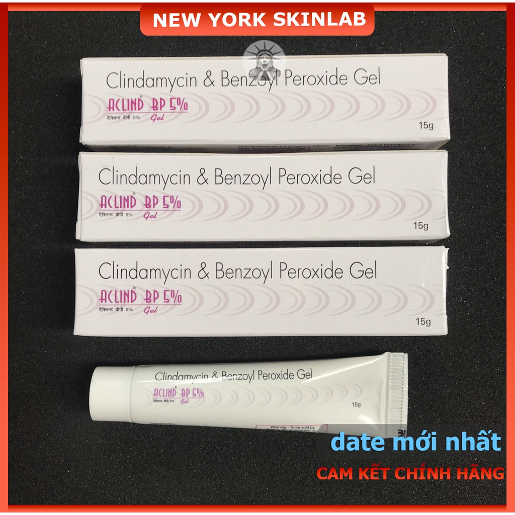Chấm mụn Aclind BP 5% gel  5% benzoyl peroxide + clin.da.my.ci, giảm mụn, loại bỏ mụn sưng viêm nhanh