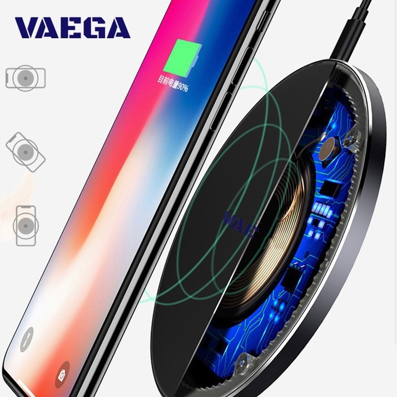 Đế sạc nhanh không dây 10W Qi tương thích iPhone Xs MAX Galaxy Huawei S9 S8 P20 P30 kèm cáp USB