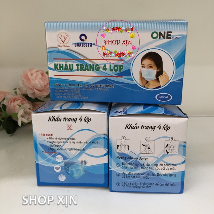 Khẩu Trang Y Tế 4 Lớp Kháng Khuẩn One Mask Thái Tường, theo quy chuẩn Quatest 3. Hộp 50 cái