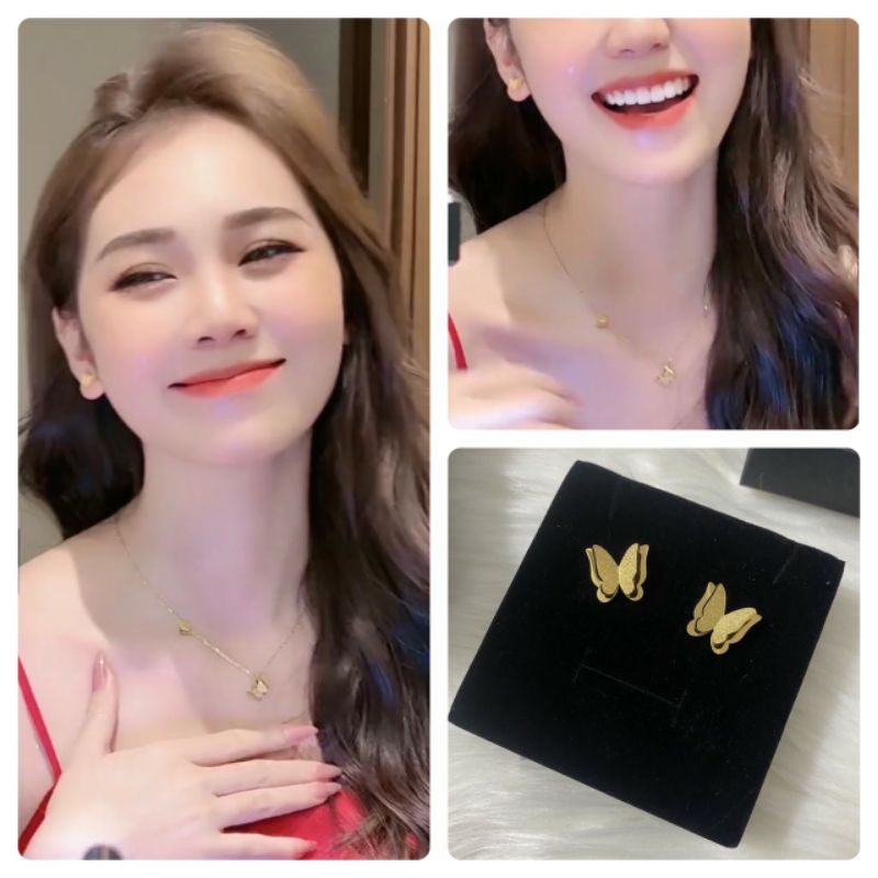 sét trang sức titan con bướm xinh, phụ kiện trang sức hari korea accessories