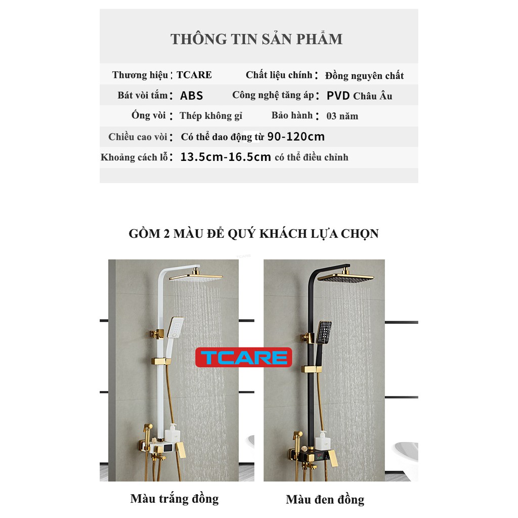 Bộ Sen cây tắm đứng, bộ sen vòi Điều chính nhiệt độ Hiển thị số Tcare - Ống HCN