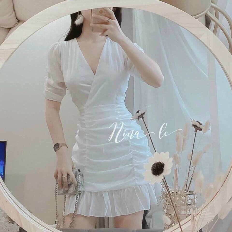 Đầm váy vạt chéo nhún đuôi cá dễ thương tay nhún LP Fashion