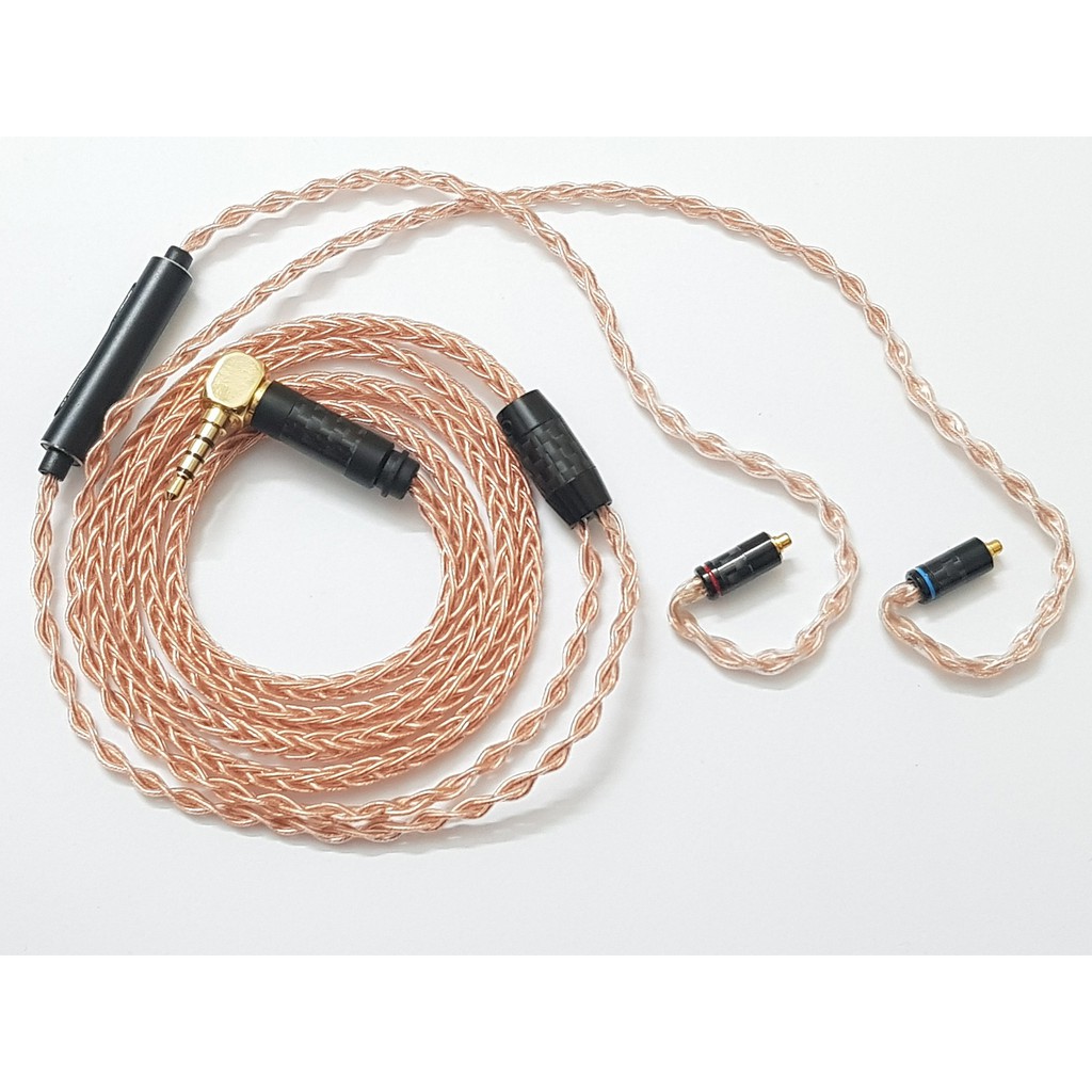 Dây 8 lõi đồng có Micro và tăng giảm âm lượng, Chân cắm MMCX cho các loại tai của Shure, Yinyoo, Plextone DX6......