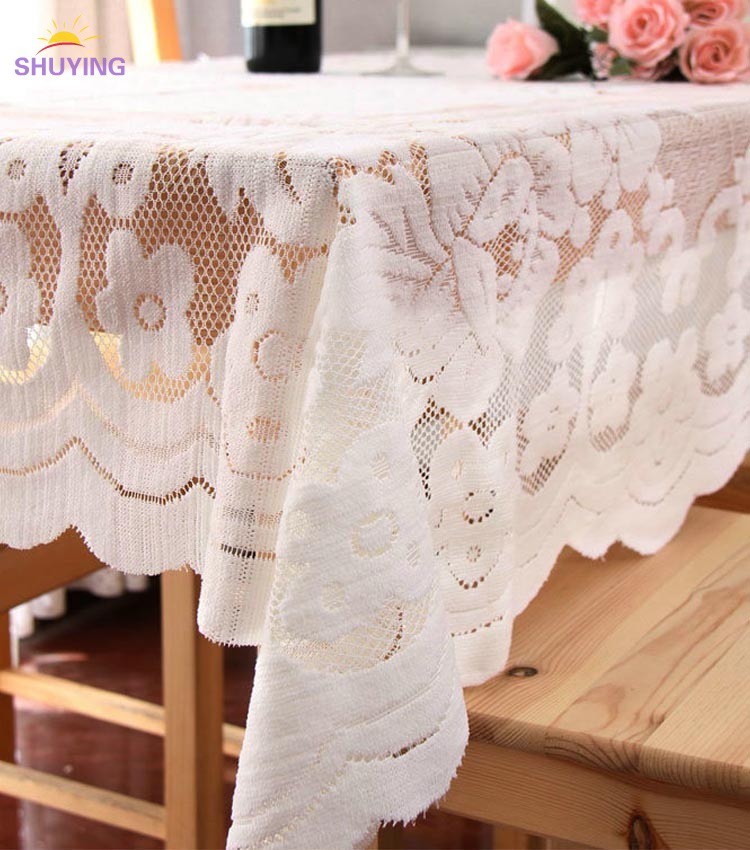 Khăn Trải Bàn Hình Vuông 80x80cm Phối Ren Hoa Chất Liệu Polyester Có Thể Giặt Máy