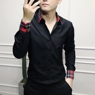Áo sơ mi nam tay dài phối caro