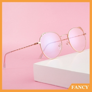 FANCY Retro Cat Ear Glasses Men's and Women's Metal Round Face Korean Fashion Non Power Flat Lens Myopia Anti Radiation Glasses