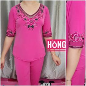 đồ bộ trung niên thun ladong tay lỡ quần dài phối ren | BigBuy360 - bigbuy360.vn