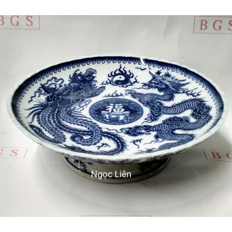 Dĩa trái cây Bát Tràng men xanh lam [loại đẹp]