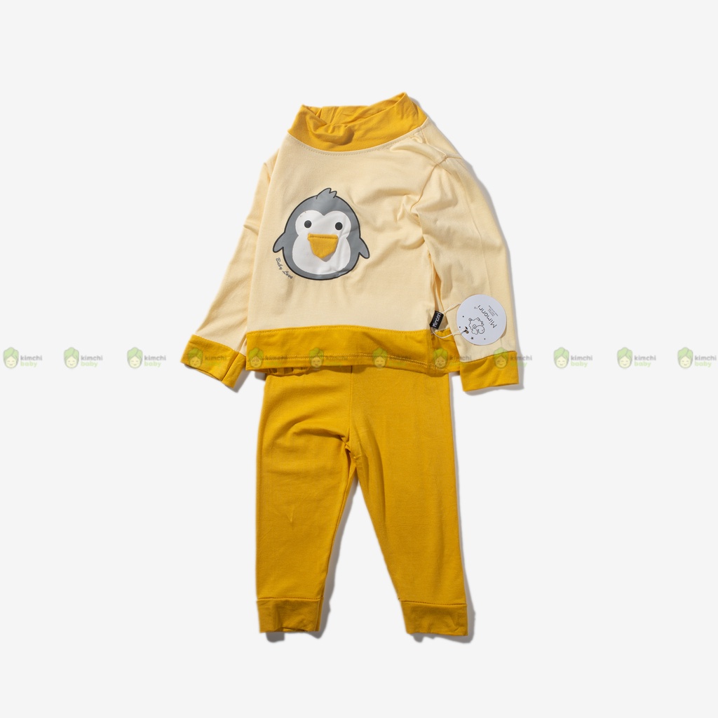 Bộ Dài Tay Thun Lạnh Cho Bé Trai, Bé Gái KIMCHIBABY Cổ 3P Vịt Vàng, Đồ Bộ Mặc Nhà Cho Bé Thu Đông KWTD2214