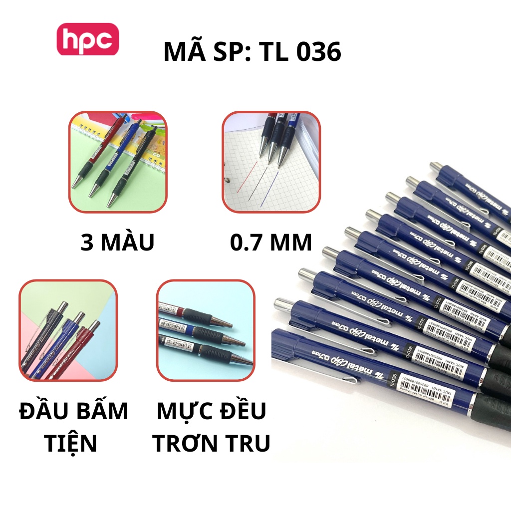 Bút Bi Thiên Long TL023/024/025/027/036 Ngòi 0.5mm 0.6mm 0.7mm 0.8mm, Bút Bi Văn Phòng Phẩm Đủ Màu Xanh Đen Đỏ
