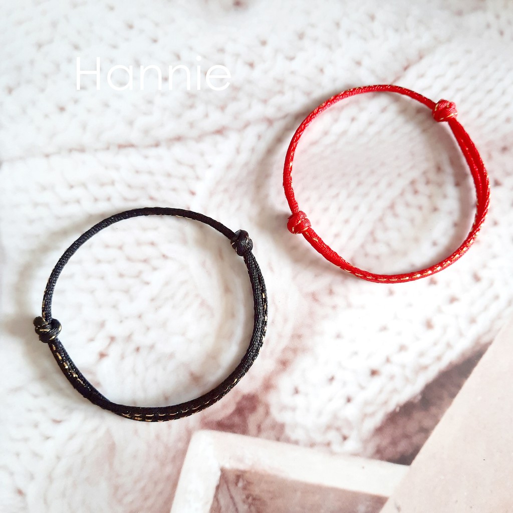 (Đỏ/Đen) Vòng tay chỉ đỏ đen kim tuyến khóa trượt may mắn đeo tay đơn giản nam nữ - Lucky Bracelet handmade