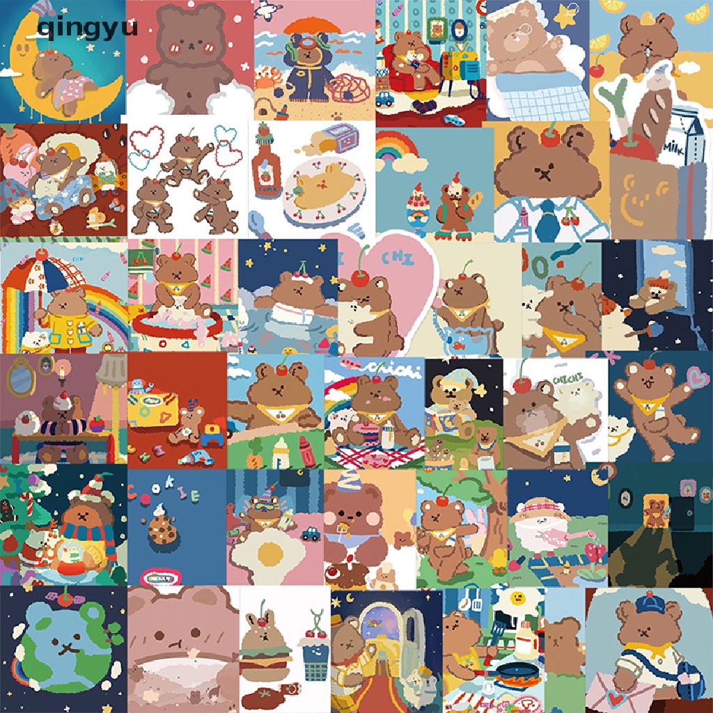 Bộ 40 Miếng Dán Họa Tiết Gấu Hoạt Hình Graffiti Trang Trí Xe Hơi / Guitar / Va Li / Laptop