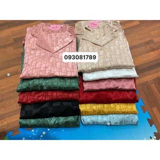 Bộ Pijama Cao Cấp Chất Lụa Gấm Tay Cộc - Quần Dài