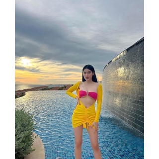 Set bikini 3 món kèm váy rút phối khoen sang chảnh