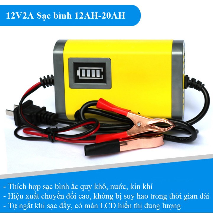 Sạc ắc quy 12V 2AH sạc bình ắc quy ô tô xe máy từ 12Ah đến 20Ah