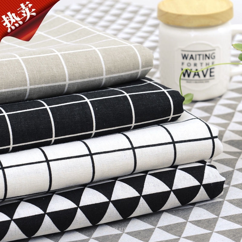 Khăn trải bàn cotton lanh chống bụi họa tiết kẻ sọc màu đen phong cách Bắc Âu