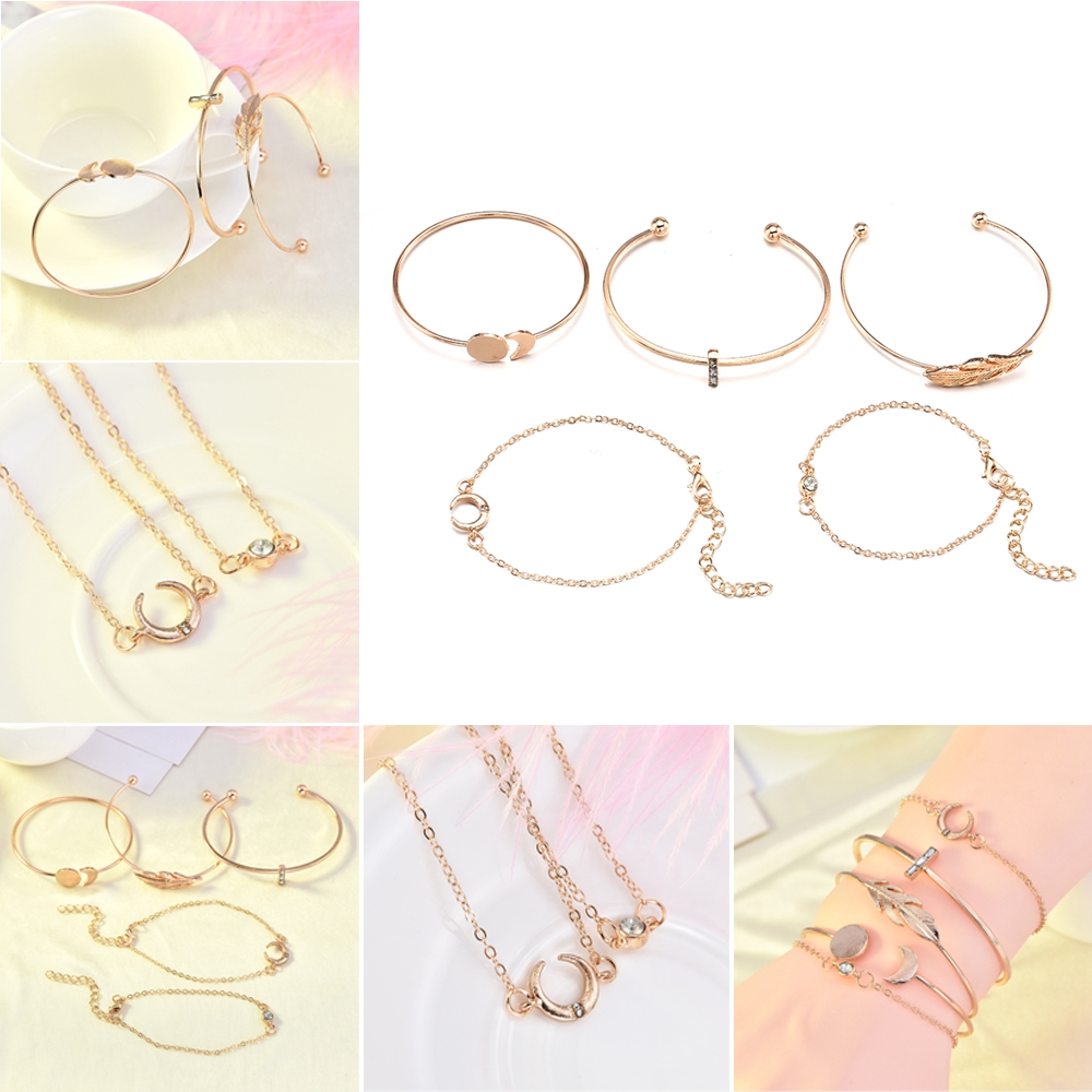 Bộ 5 vòng đeo tay phong cách boho đính đá