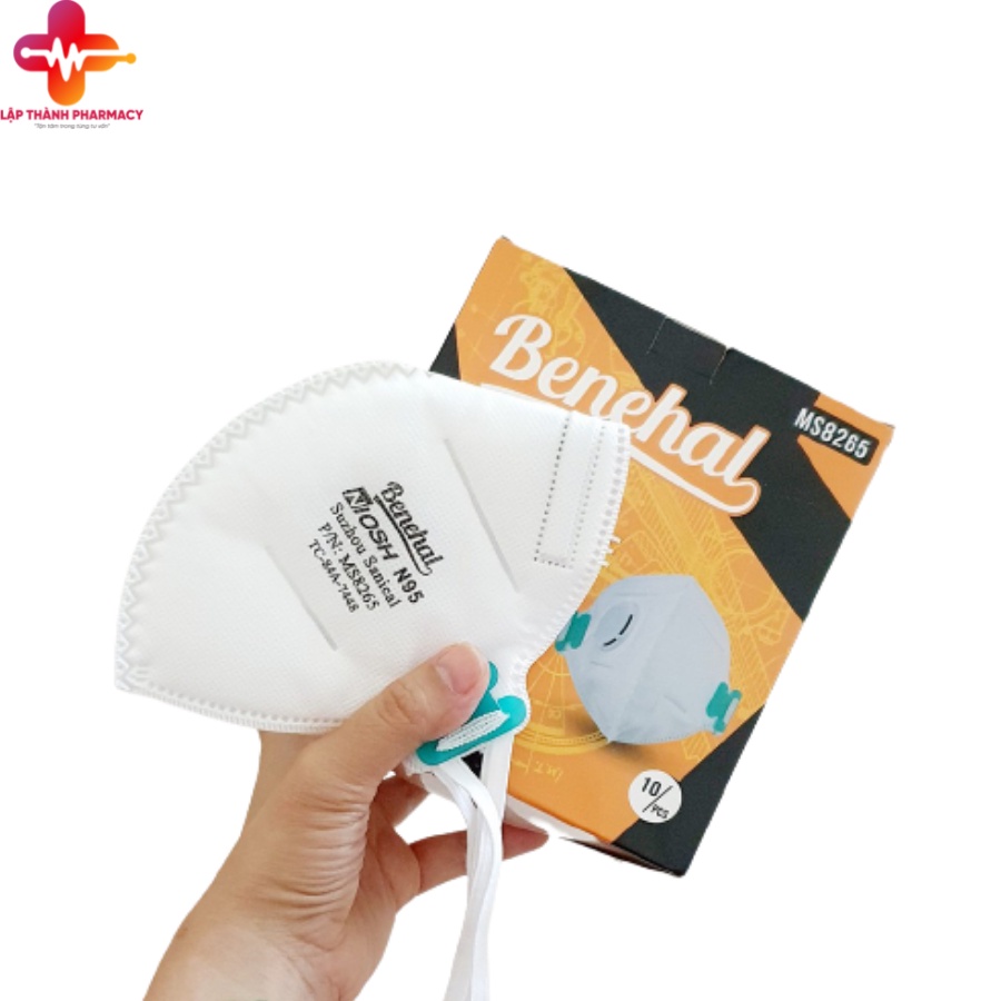 Khẩu trang N95 Benehal hộp 10 cái dạng gập, có van MS8265 -Tiêu chuẩn NOISH Hoa Kỳ Kháng khuẩn, chuyên dùng y bác sĨ