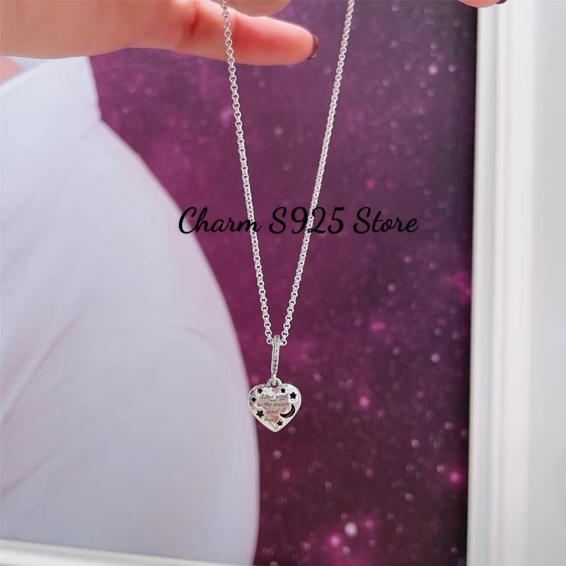 charm pan hình tim đính đá mặt trăng ngôi sao bạc s925 cao cấp
