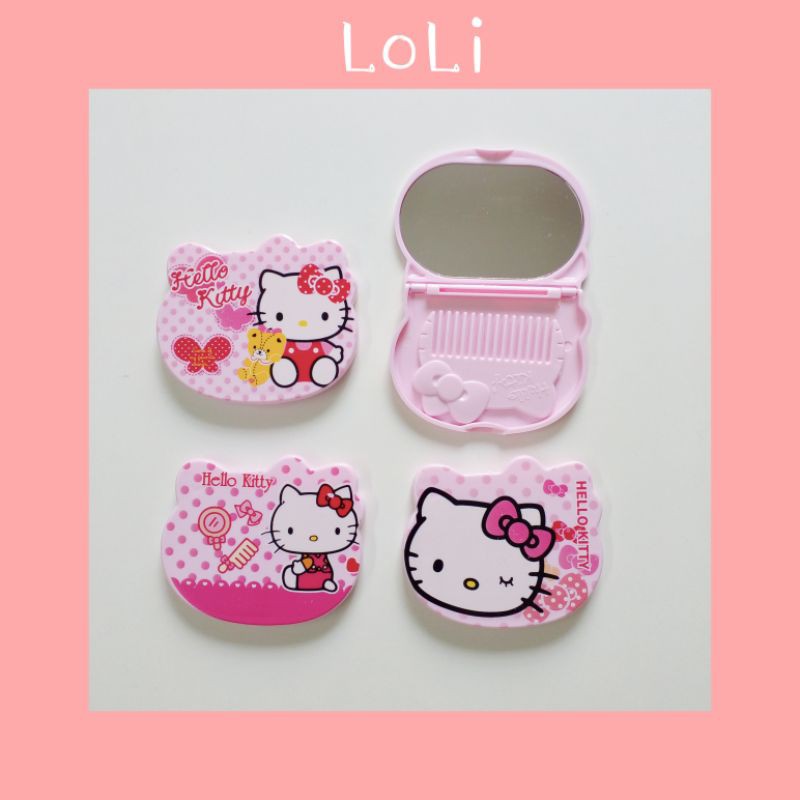 Gương Kèm Lược Gấp Gọn In Hình Kitty Dễ Thương