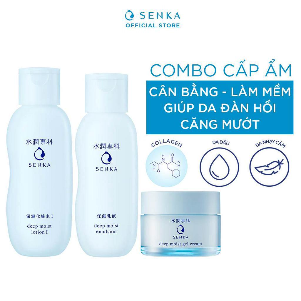 Combo Nước cân bằng, Sữa dưỡng cấp ẩm &amp; Mặt nạ ngủ dưỡng ẩm chuyên sâu Senka Deep Moist (200ml + 150ml + 50g)