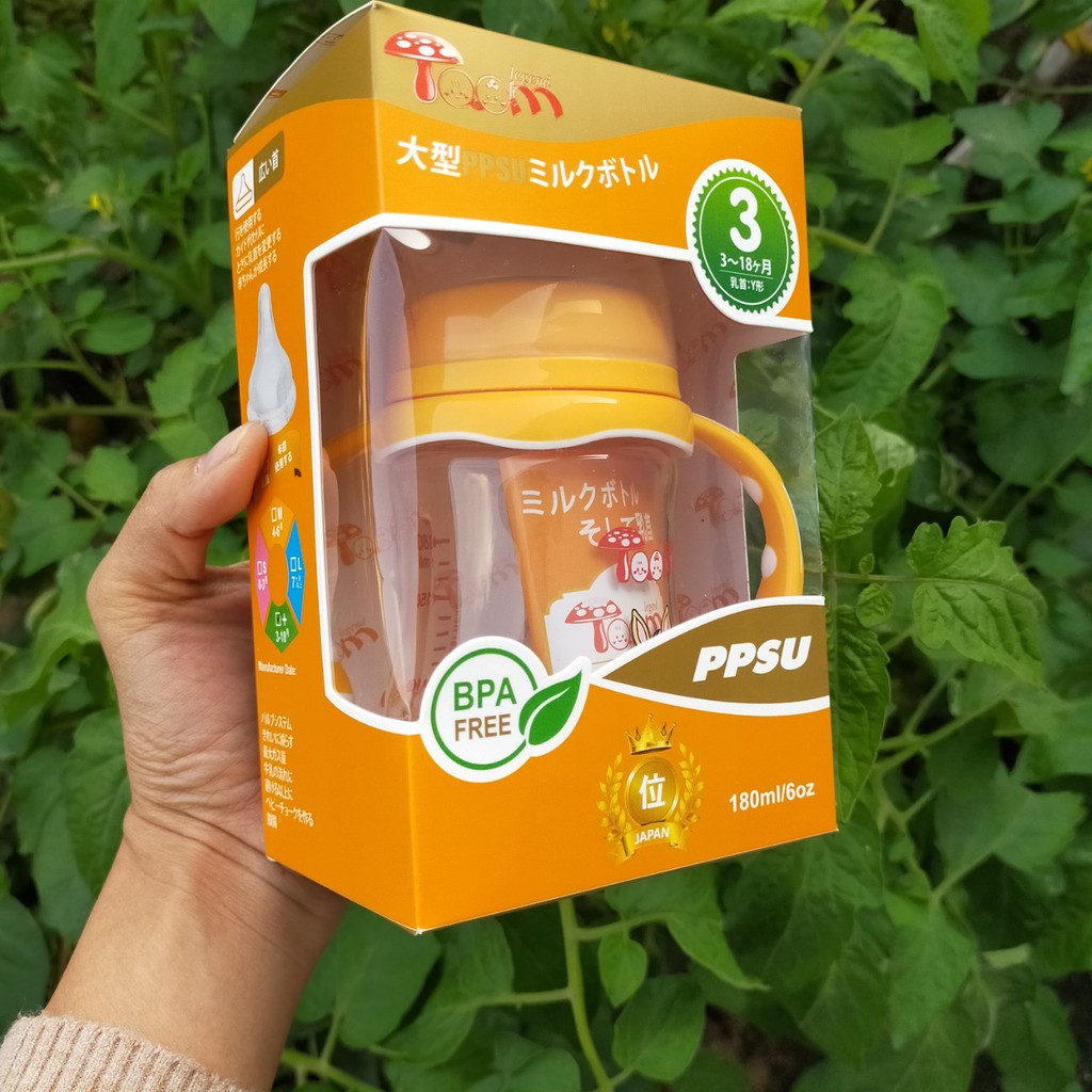 [Tặng 1 núm] Bình Sữa TOOM PPSU 260ml và 180ml cổ rộng có tay cầm quai cầm cho bé