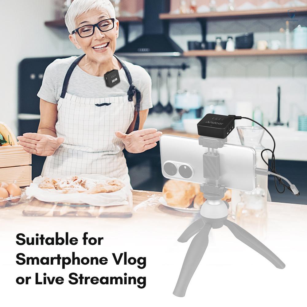 Micro Không Dây Andoer One-Trigger-Two 2.4G (2 Bộ Phát + 1 Đầu Nhận) Max.30M Hiệu Quả Cao Kèm Cáp Âm Thanh TRS &amp; TRRS