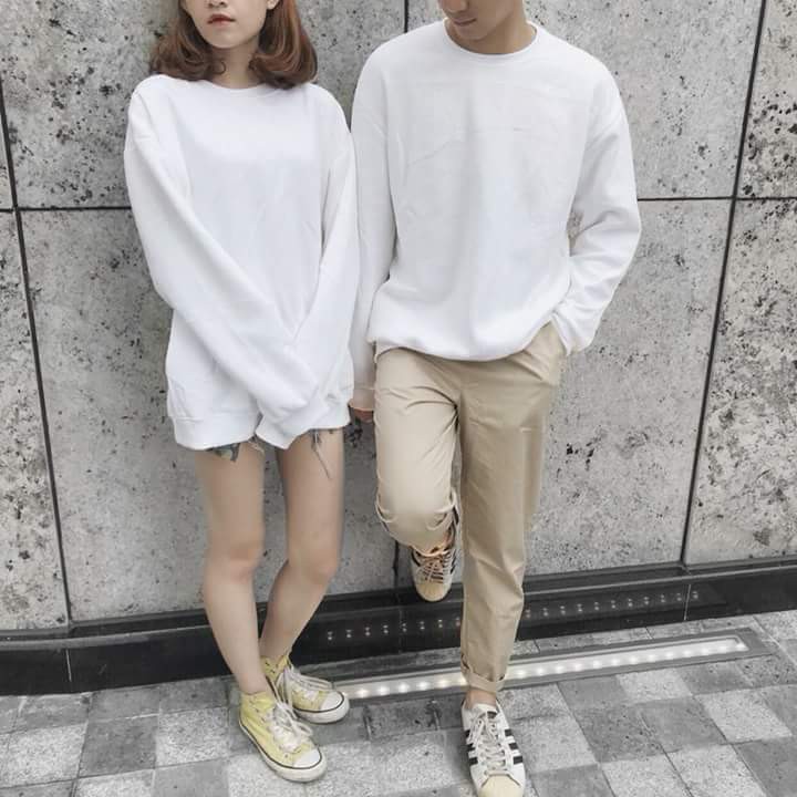 Áo Sweater Cặp Nỉ Trơn Nam Nữ Phôm Rộng