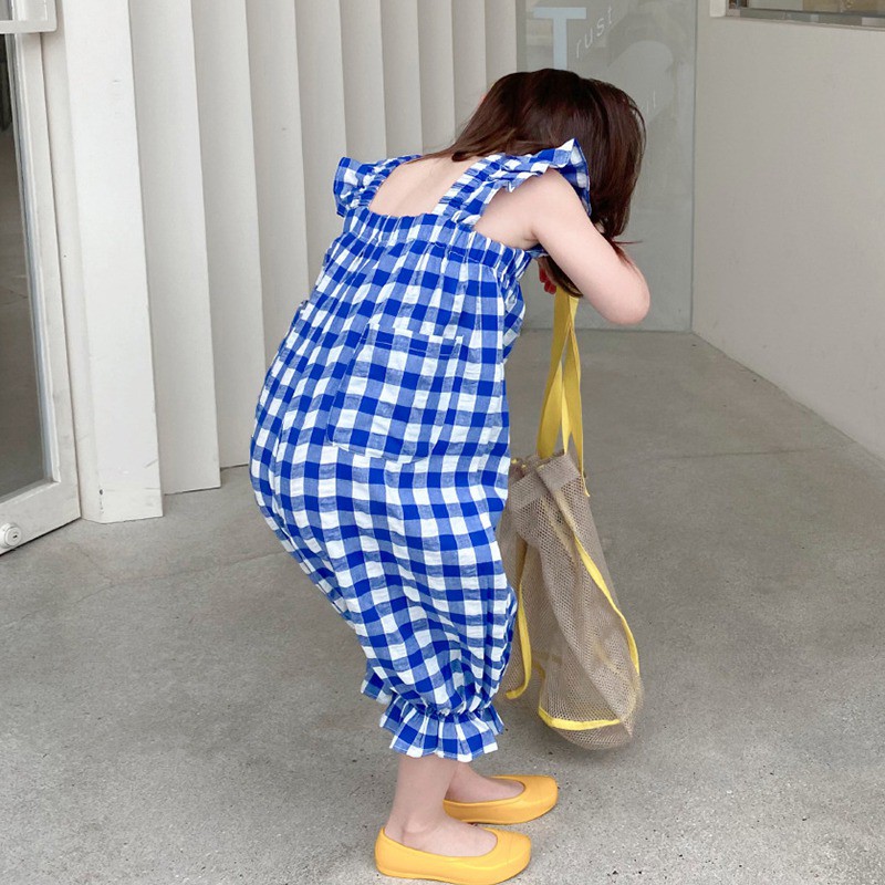 Áo Liền Quần Họa Tiết Sọc Caro Phong Cách Mùa Hè Hàn Quốc Cho Bé